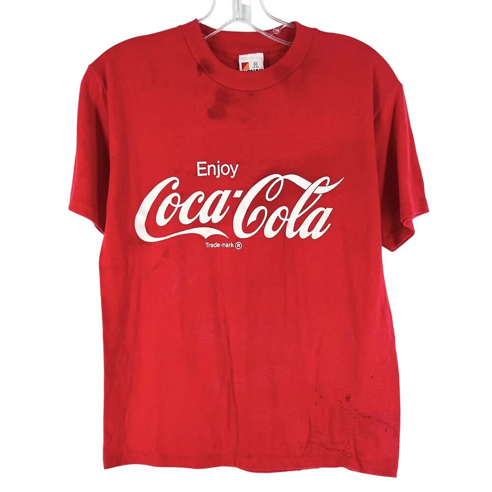 80s Coca Cola tshirt 1980s Vintage Classic Red & White Logo Americana Medium